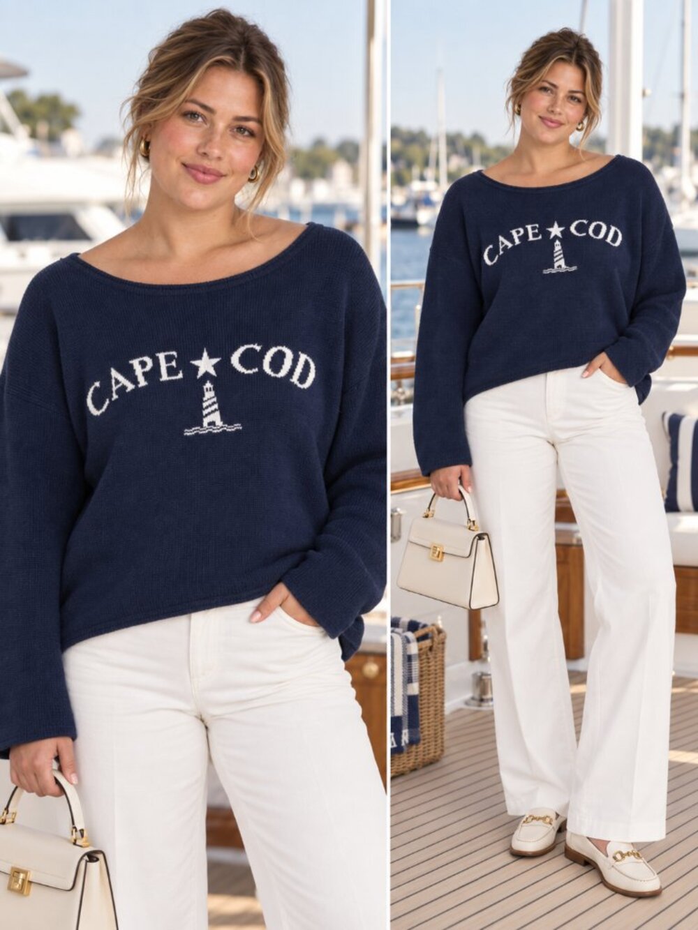Wild Fable Cape Cod Knit Sweater Navy Blue Lighthouse Graphic Oversized XL NWT